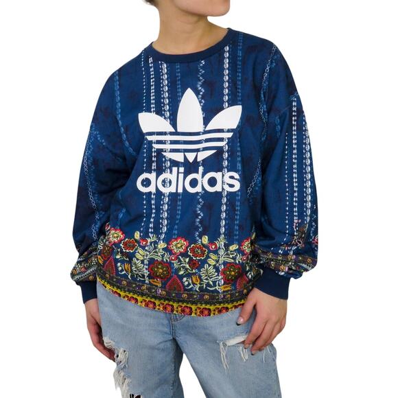 Adidas x Farm Rio Cirandeira Sweatshirt Cropped Blue Floral Crewneck Pullover XS - Picture 11 of 11